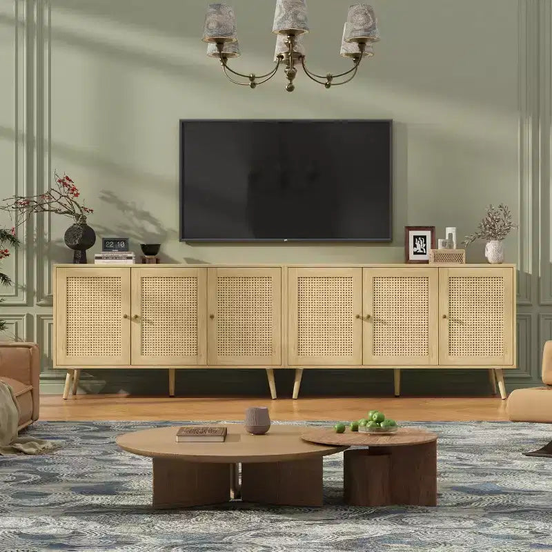 47.2 Credenza a buffet in rattan con 3 ante, credenza a buffet in stile bohémien con ripiani regolabili, consolle per soggiorno, sala da pranzo
