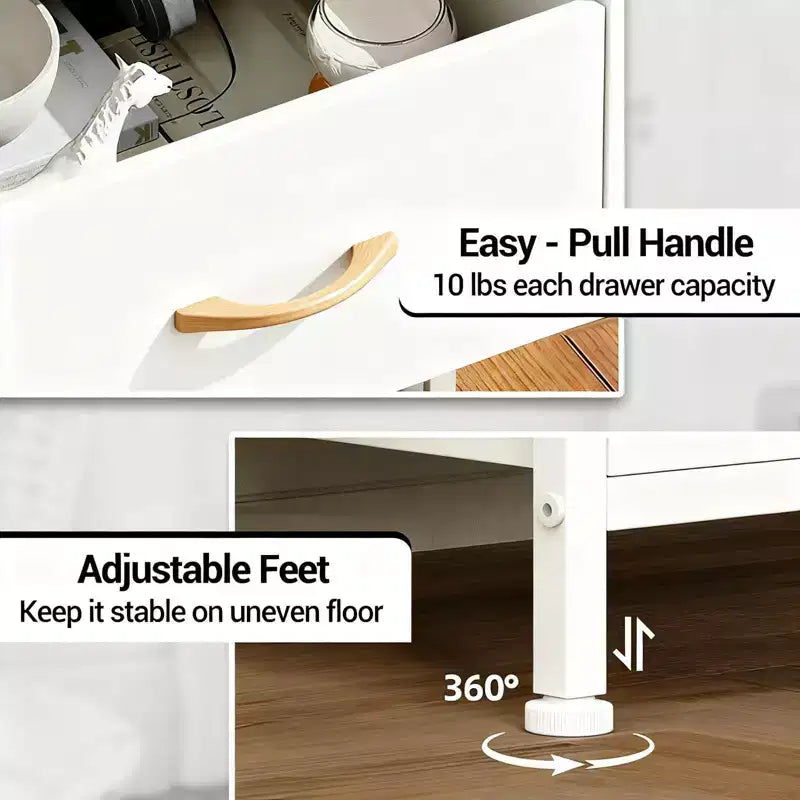Comodino alto moderno con luci a LED - 4 cassetti in tessuto, ripiano superiore, struttura in acciaio, armadietto stretto per camera da letto, dormitorio, tavolino laterale per divano in corridoio