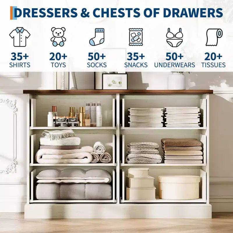 Cassettiera a 6 cassetti per camera da letto, cassettiera a 47 pollici di larghezza con spazio contenitore indipendente