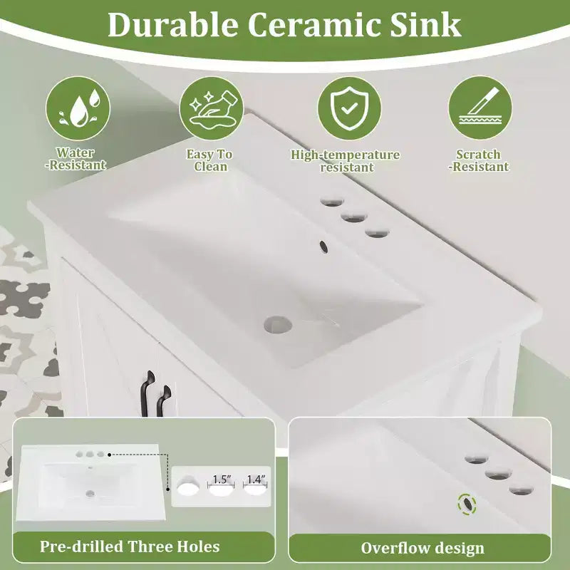 Mobile lavabo moderno da 24/30 pollici con lavello in ceramica - Mobiletto autoportante con 2 ante e 1 cassetto per riporre oggetti in bagni piccoli