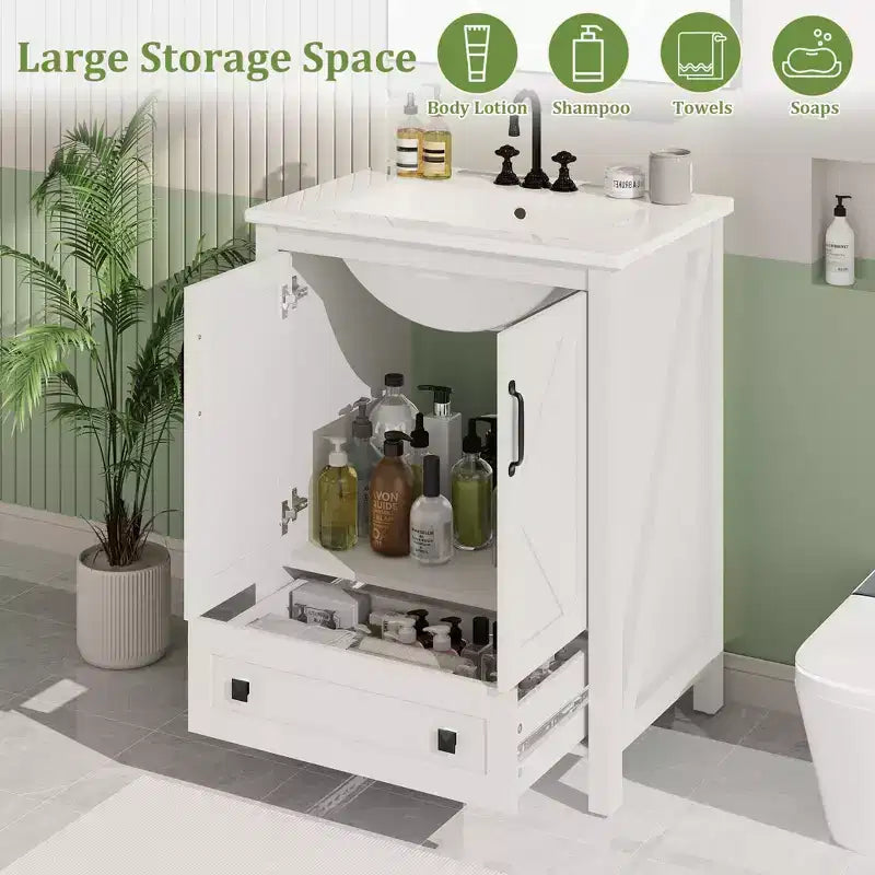 Mobile lavabo moderno da 24/30 pollici con lavello in ceramica - Mobiletto autoportante con 2 ante e 1 cassetto per riporre oggetti in bagni piccoli
