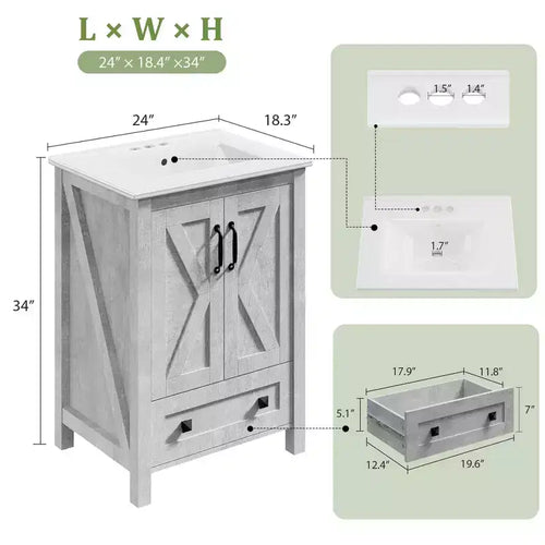 Mobile lavabo moderno da 24/30 pollici con lavello in ceramica - Mobiletto autoportante con 2 ante e 1 cassetto per riporre oggetti in bagni piccoli