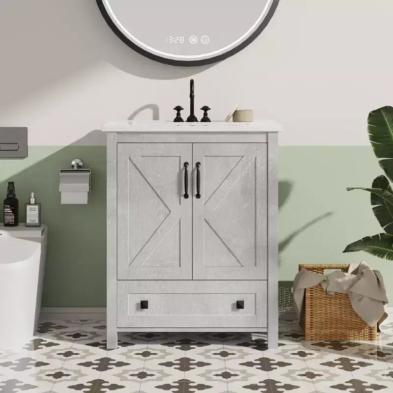 Mobile lavabo moderno da 24/30 pollici con lavello in ceramica - Mobiletto autoportante con 2 ante e 1 cassetto per riporre oggetti in bagni piccoli