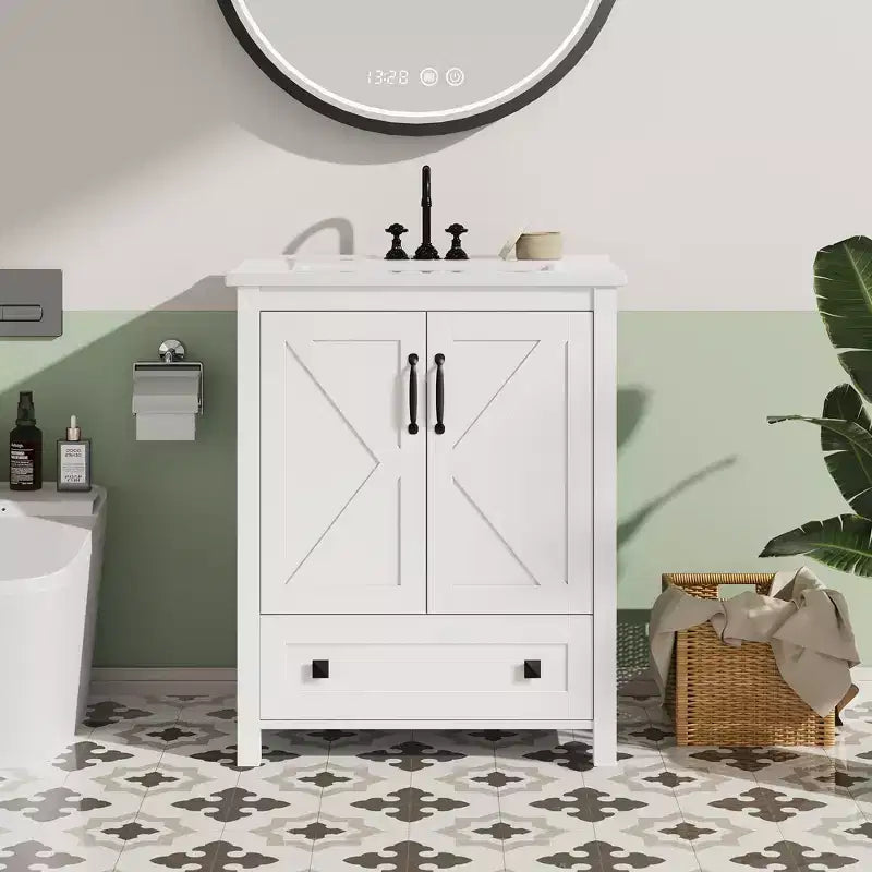 Mobile lavabo moderno da 24/30 pollici con lavello in ceramica - Mobiletto autoportante con 2 ante e 1 cassetto per riporre oggetti in bagni piccoli