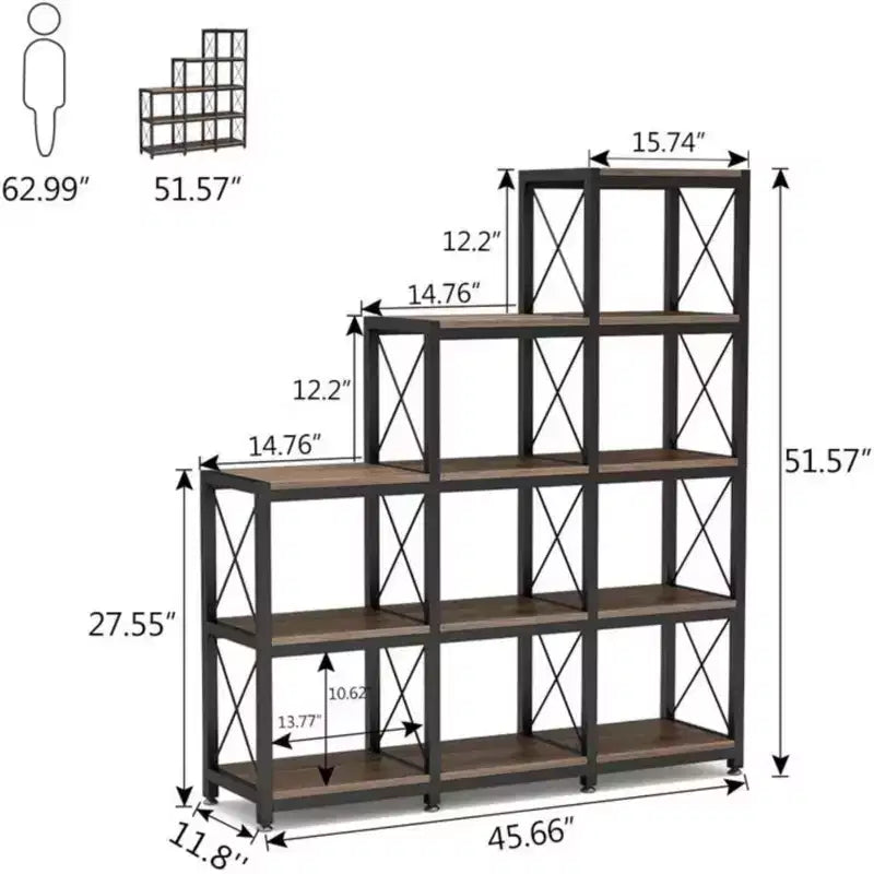 NAYSAYE Scaffale angolare a scala 9 cubi a L Etagere Metallo Legno Espositore per Soggiorno Ufficio, Nero, 45.31*11.82*52.01