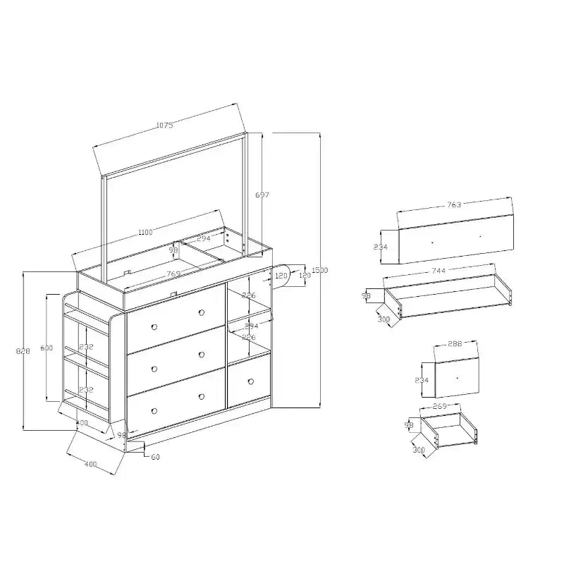 Cassettiera moderna con fasciatoio, fasciatoio per bambini con 3 cassetti extra profondi, ripiani e appendini