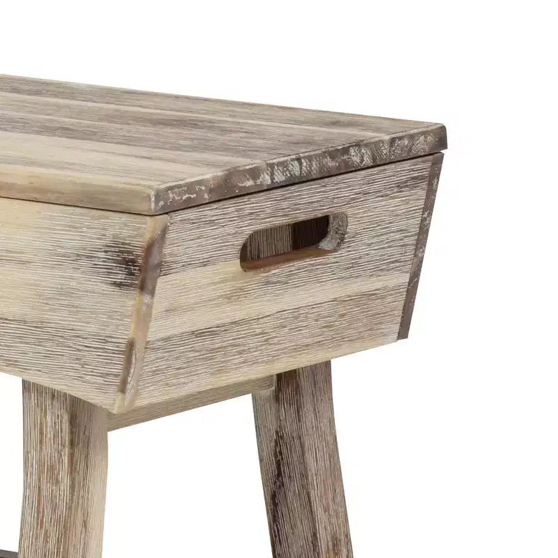 eHemco Panca in Legno Massello con Ripiano Contenitore e 4 Pannelli, 36x15,25x17,3 Pollici, Finitura Bianca Lavata