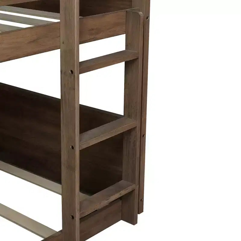 Bellemave Letto a castello singolo su singolo con testiera e pediera a pannelli, Struttura letto a castello in legno di gomma con sponde protettive e scaletta, Quercia Antica