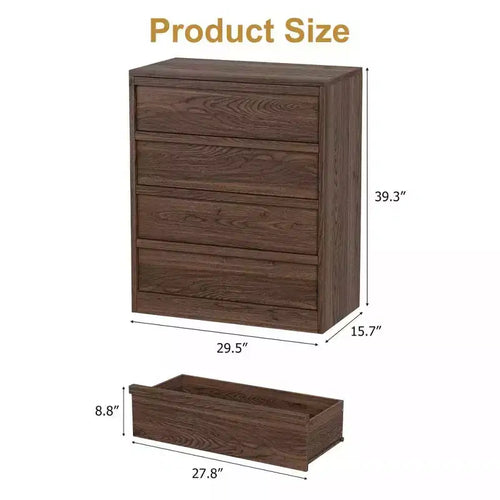 Cassettiera a 4 cassetti per camera da letto, armadietto organizer in legno con cassetti grandi, comodino per soggiorno o ingresso, noce