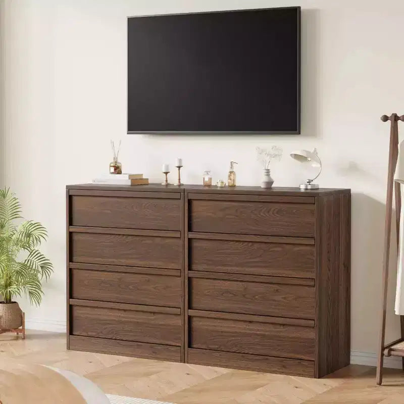Acekool Cassettiera a 4 Cassetti per Camera da Letto, Mobile Contenitore in Legno con Ampi Cassetti, Comodino Tavolo per Soggiorno Ingresso, Noce