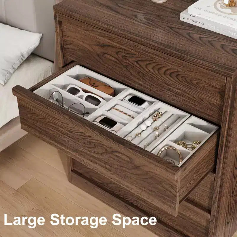 Acekool Cassettiera a 4 Cassetti per Camera da Letto, Mobile Contenitore in Legno con Ampi Cassetti, Comodino Tavolo per Soggiorno Ingresso, Noce