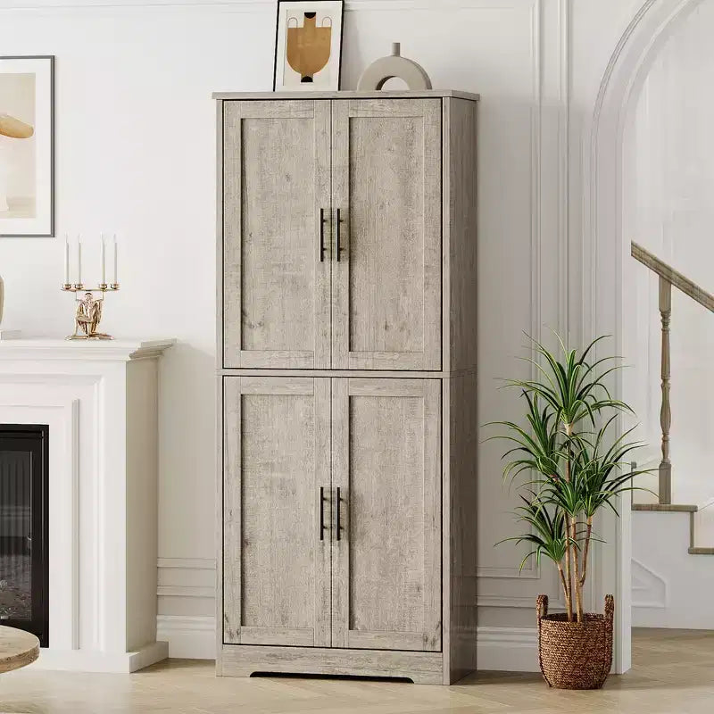 Armadietto dispensa da cucina alto e moderno da 178 cm, mobiletto indipendente con 4 ante e 3 ripiani regolabili, armadietto versatile per cucina e bagno