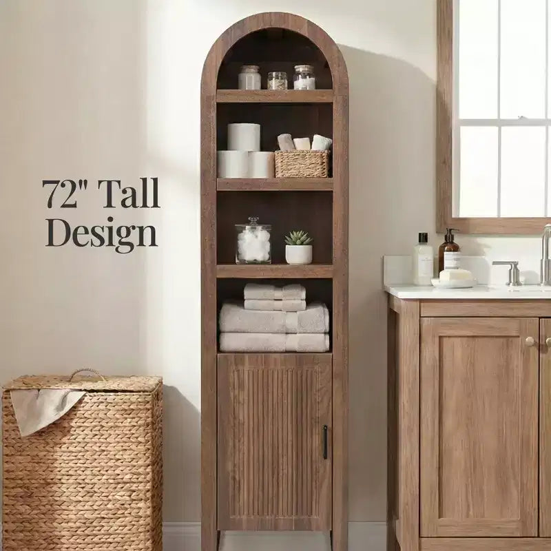 Mobile Contenitore Alto e Stretto Best Choice Products 72 con Scaffali Regolabili, Libreria Moderna ad Arco a 4 Livelli