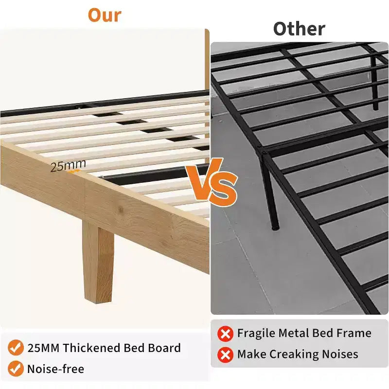 Telaio del letto a piattaforma in rattan e legno quadrato DobleePy Twin Size, testiera in rattan naturale, nessun sommier necessario, facile montaggio