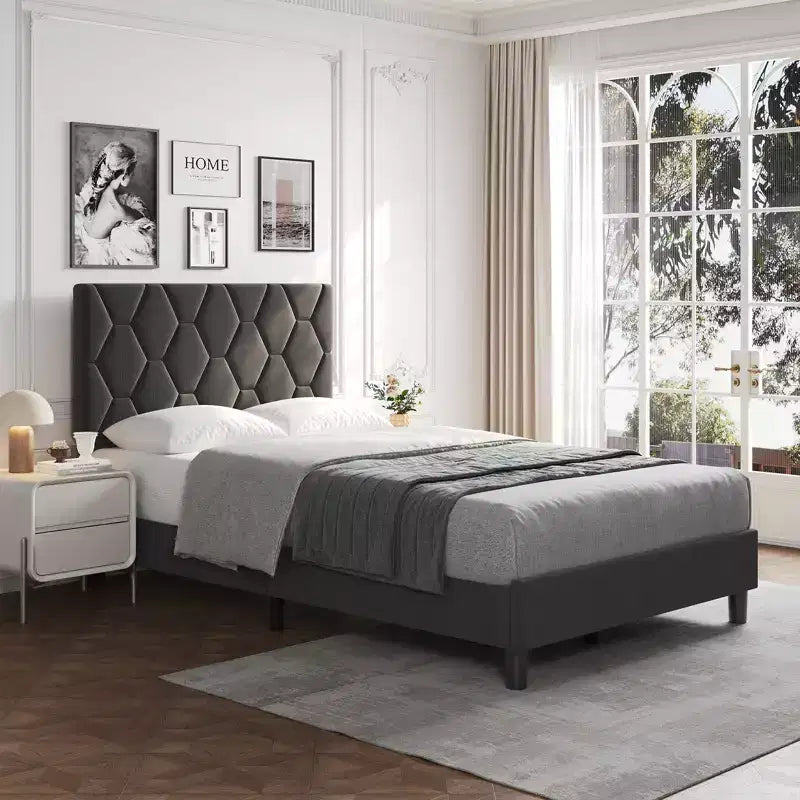 Struttura letto imbottita con testiera regolabile e doghe in legno, nessun box spring richiesto, silenziosa, facile da montare, moderna, singolo/matrimoniale, beige
