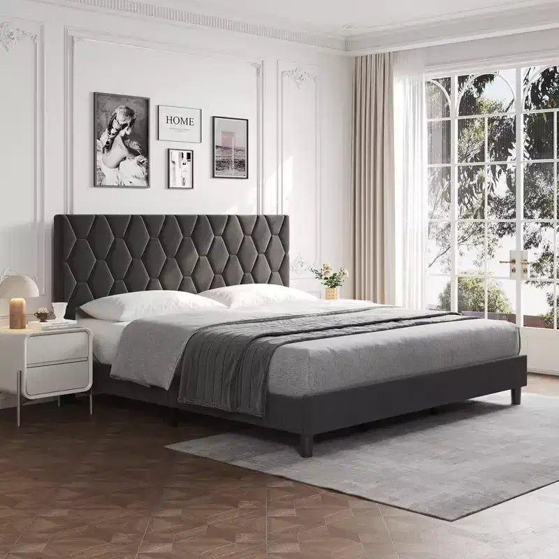 Struttura letto imbottita con testiera regolabile e doghe in legno, nessun box spring richiesto, silenziosa, facile da montare, moderna, singolo/matrimoniale, beige