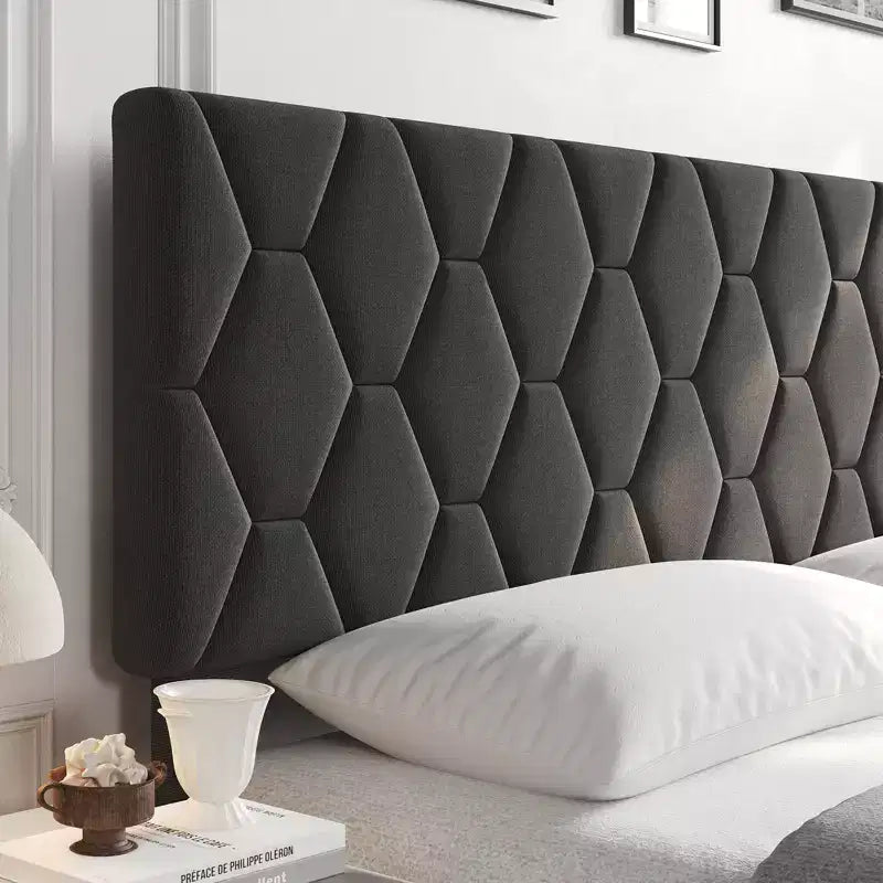 Struttura letto imbottita con testiera regolabile e doghe in legno, nessun box spring richiesto, silenziosa, facile da montare, moderna, singolo/matrimoniale, beige