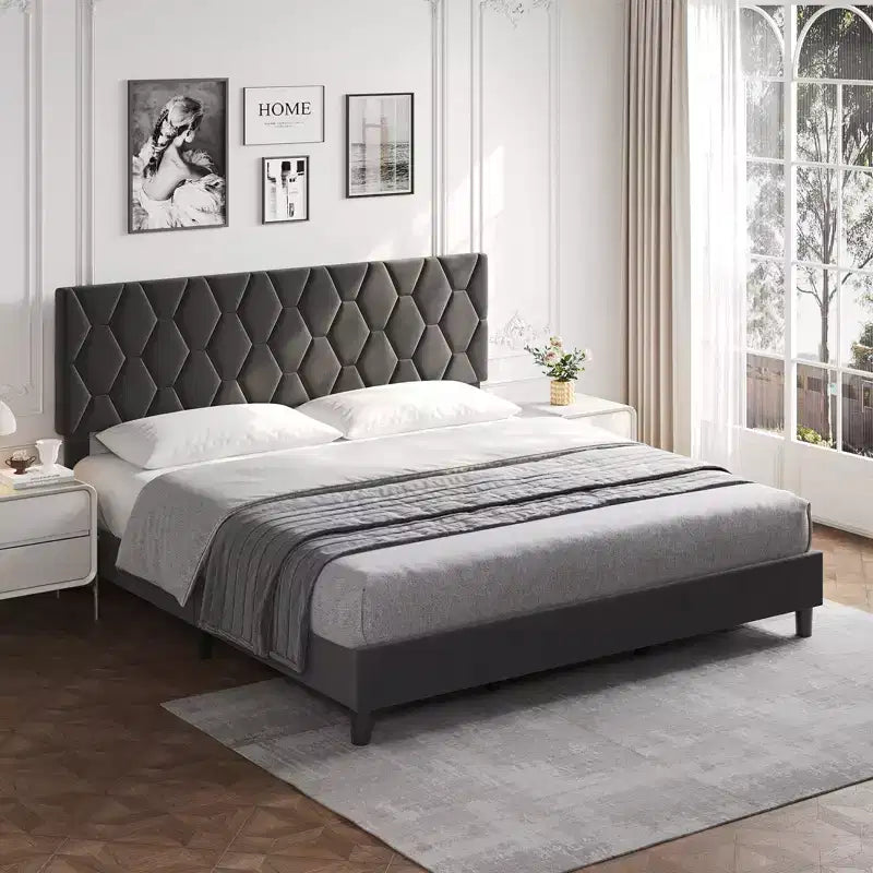 Struttura letto imbottita con testiera regolabile e doghe in legno, nessun box spring richiesto, silenziosa, facile da montare, moderna, singolo/matrimoniale, beige