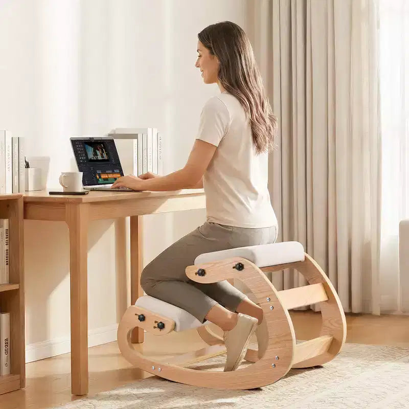 Sedia inginocchiatoio ergonomica VEVOR, sedia inginocchiatoio in legno per postura con cuscini spessi regolabili in schiuma e telaio in legno massello, altezza regolabile, beige