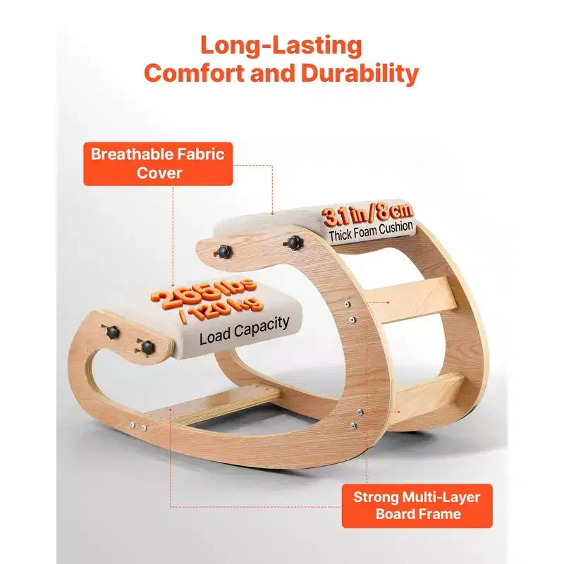 Sedia inginocchiatoio ergonomica VEVOR, sedia inginocchiatoio in legno per postura con cuscini spessi regolabili in schiuma e telaio in legno massello, altezza regolabile, beige