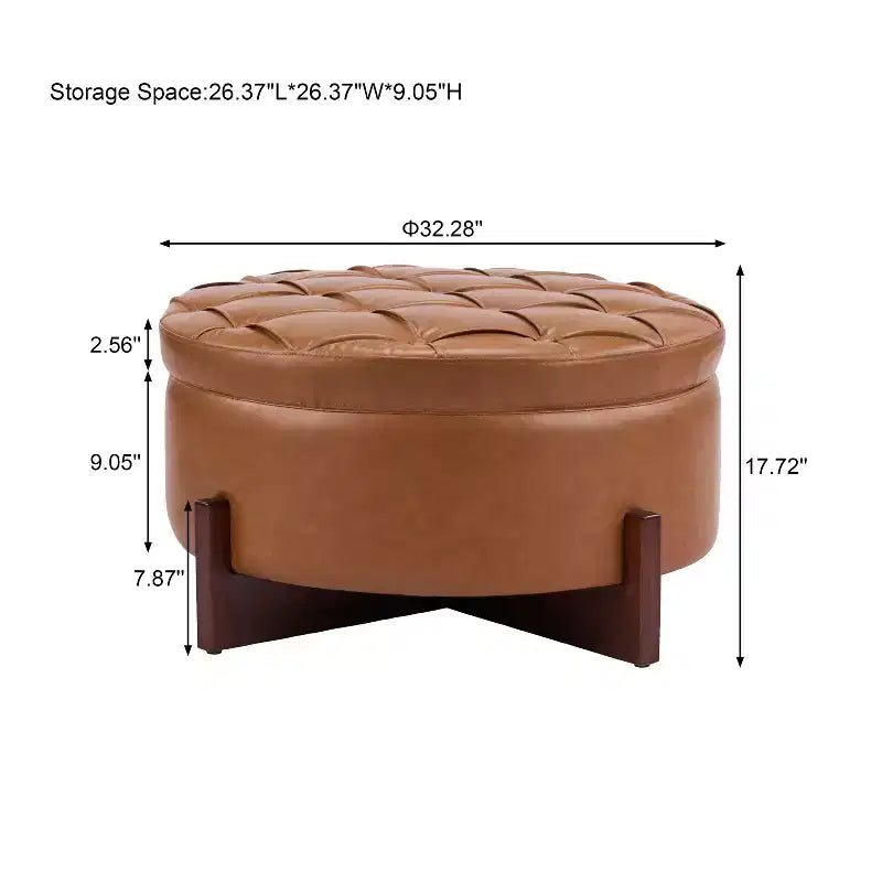 Christopher Knight Home Javier Pouf contenitore rotondo moderno in legno imbottito con design trapuntato e coperchio reversibile
