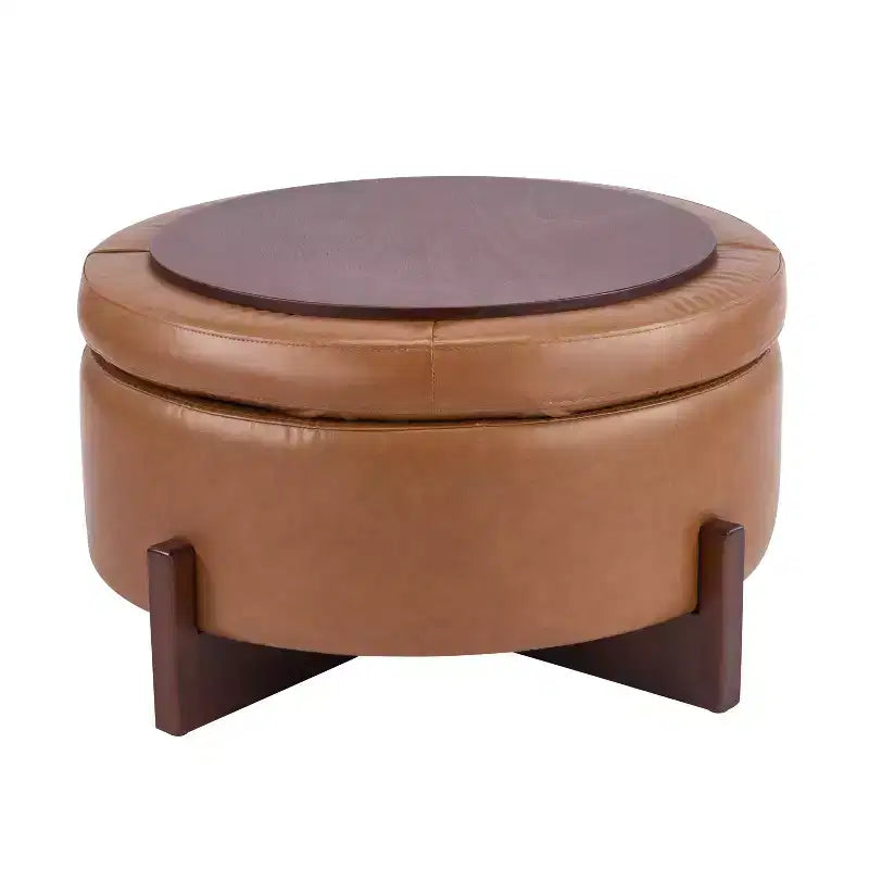 Christopher Knight Home Javier Pouf contenitore rotondo moderno in legno imbottito con design trapuntato e coperchio reversibile