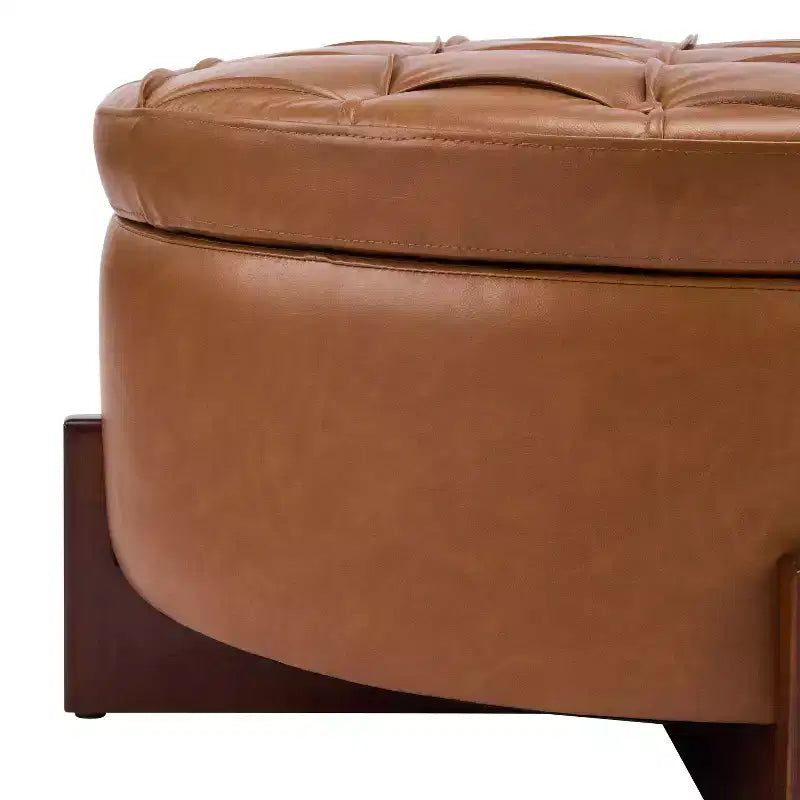 Christopher Knight Home Javier Pouf contenitore rotondo moderno in legno imbottito con design trapuntato e coperchio reversibile