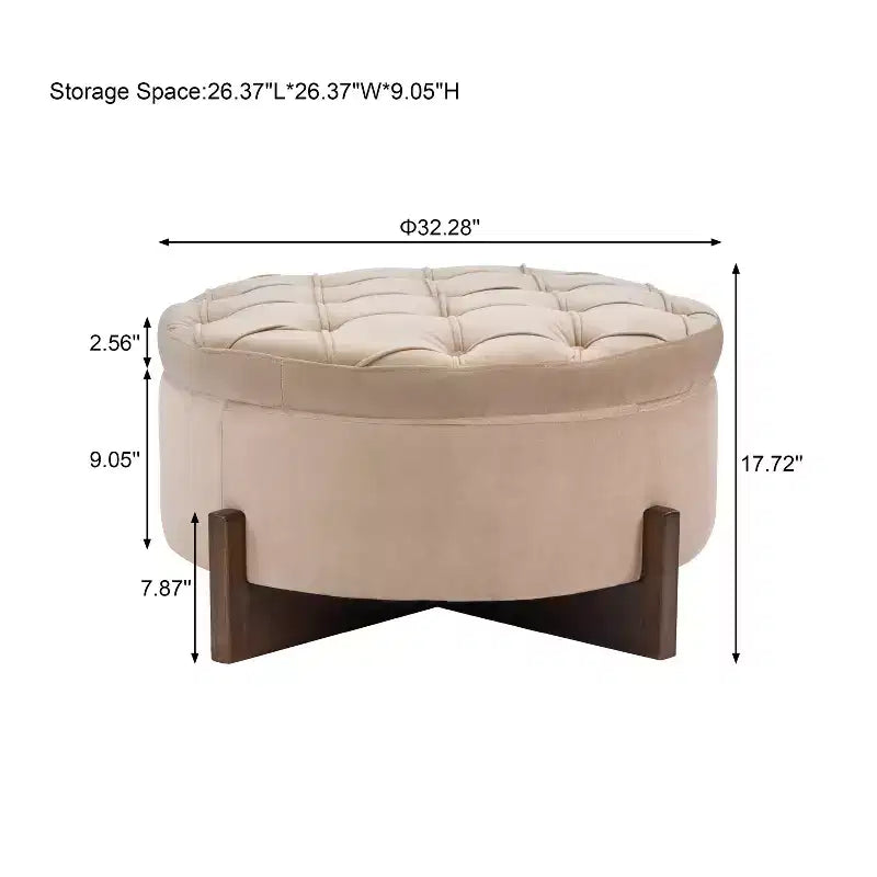 Christopher Knight Home Javier Pouf contenitore rotondo moderno in legno imbottito con design trapuntato e coperchio reversibile