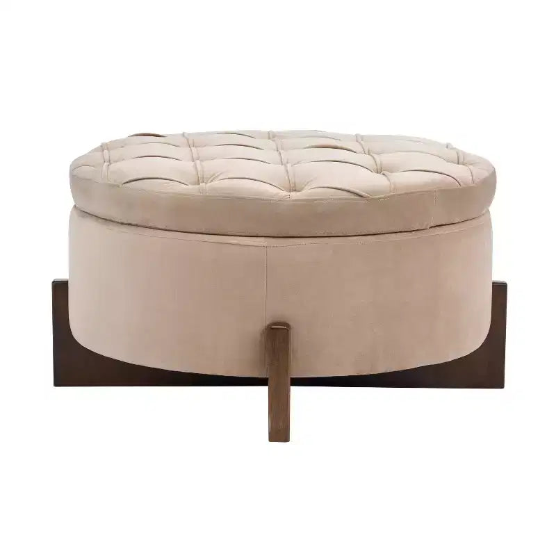 Christopher Knight Home Javier Pouf contenitore rotondo moderno in legno imbottito con design trapuntato e coperchio reversibile