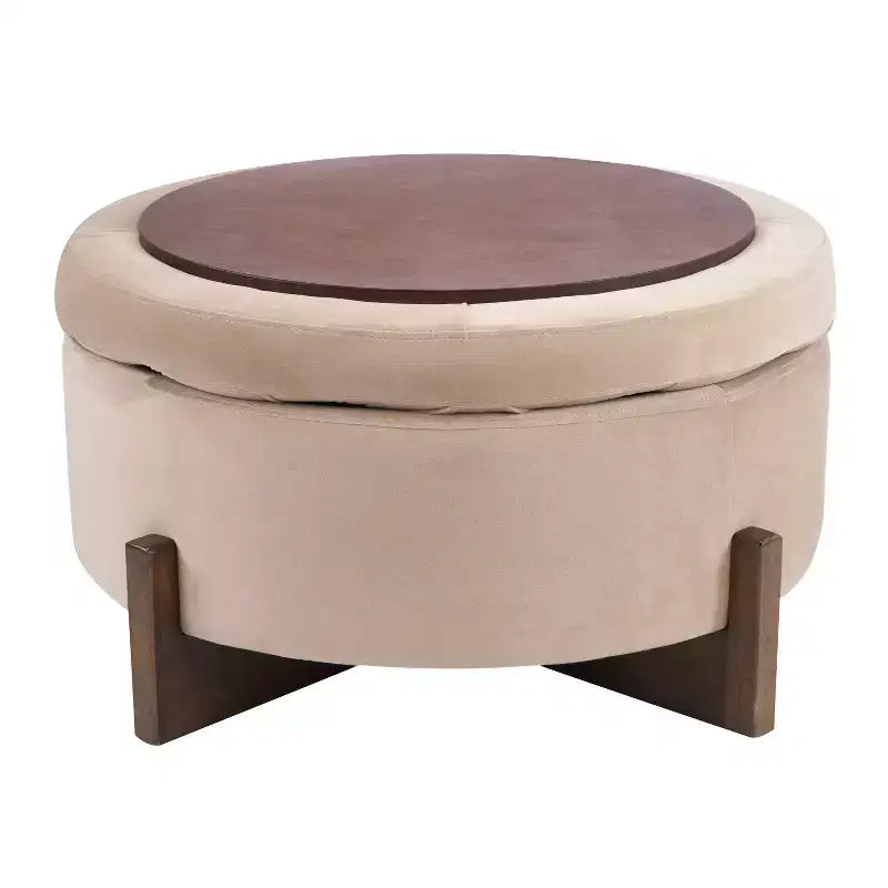 Christopher Knight Home Javier Pouf contenitore rotondo moderno in legno imbottito con design trapuntato e coperchio reversibile