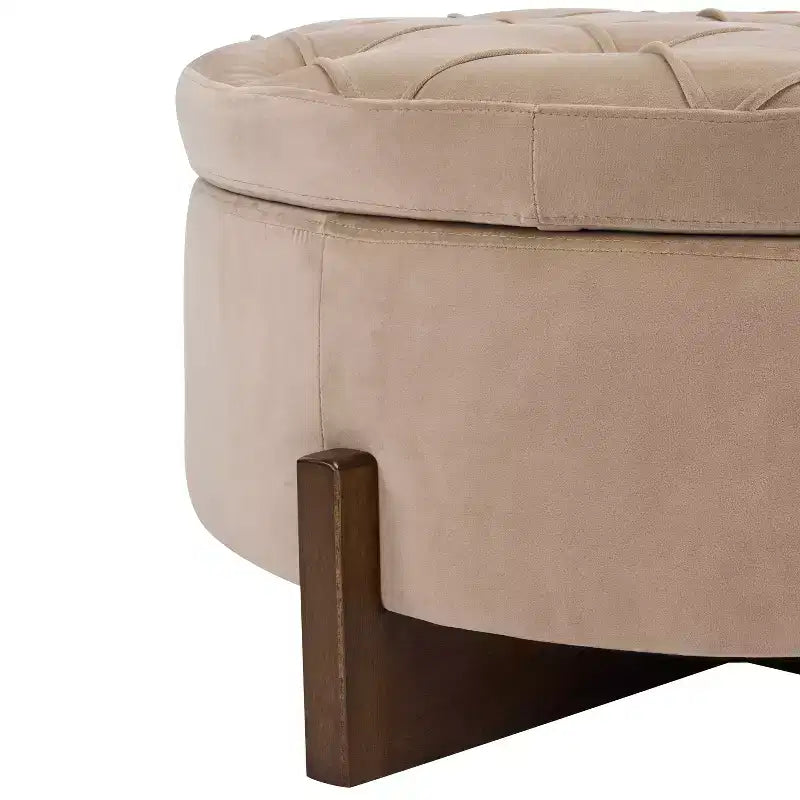 Christopher Knight Home Javier Pouf contenitore rotondo moderno in legno imbottito con design trapuntato e coperchio reversibile