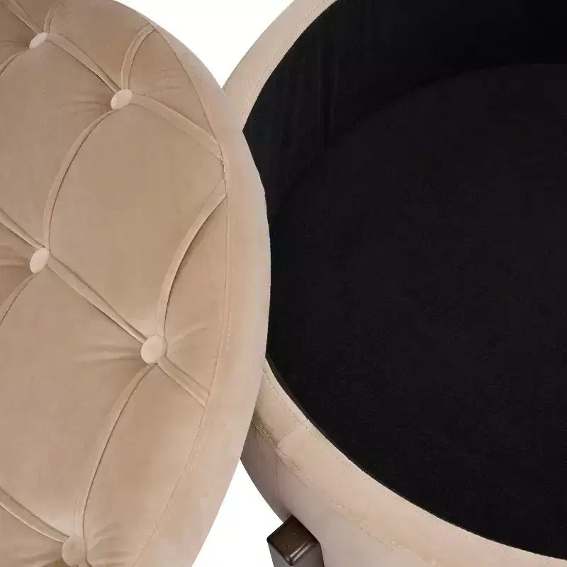 Christopher Knight Home Javier Pouf contenitore rotondo moderno in legno imbottito con design trapuntato e coperchio reversibile
