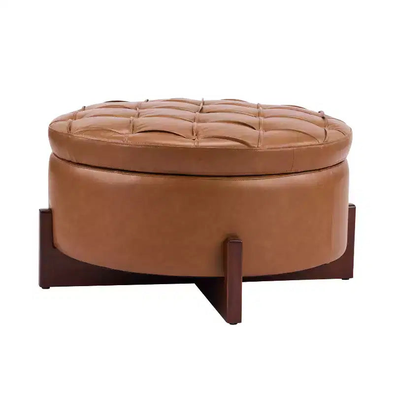Christopher Knight Home Javier Pouf contenitore rotondo moderno in legno imbottito con design trapuntato e coperchio reversibile