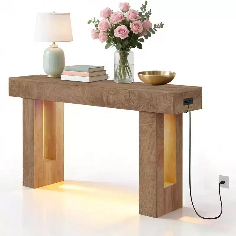 GustoWave 63 Console da Tavolo Rustica, Tavolo d'Ingresso in Legno con Ripiano Contenitore, Tavolino Stretto da Divano per Corridoio, Ingresso, Sandalo