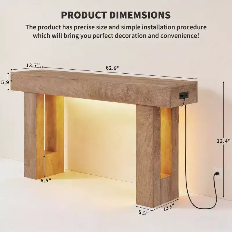 GustoWave 63 Console da Tavolo Rustica, Tavolo d'Ingresso in Legno con Ripiano Contenitore, Tavolino Stretto da Divano per Corridoio, Ingresso, Sandalo