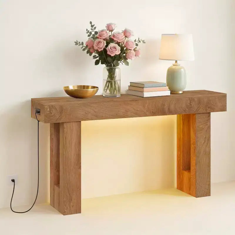 GustoWave 63 Console da Tavolo Rustica, Tavolo d'Ingresso in Legno con Ripiano Contenitore, Tavolino Stretto da Divano per Corridoio, Ingresso, Sandalo