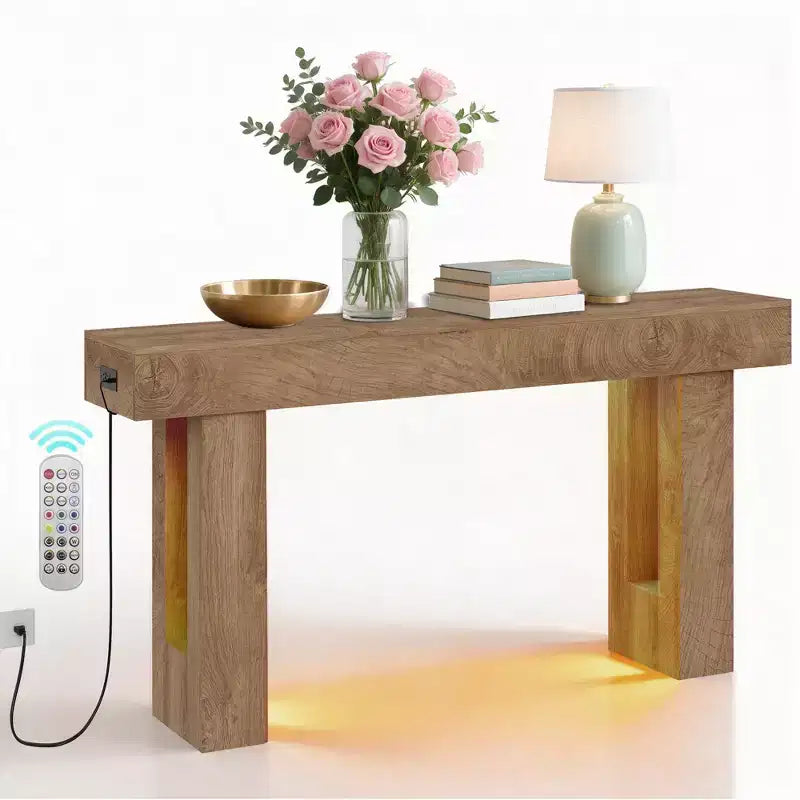 GustoWave 63 Console da Tavolo Rustica, Tavolo d'Ingresso in Legno con Ripiano Contenitore, Tavolino Stretto da Divano per Corridoio, Ingresso, Sandalo