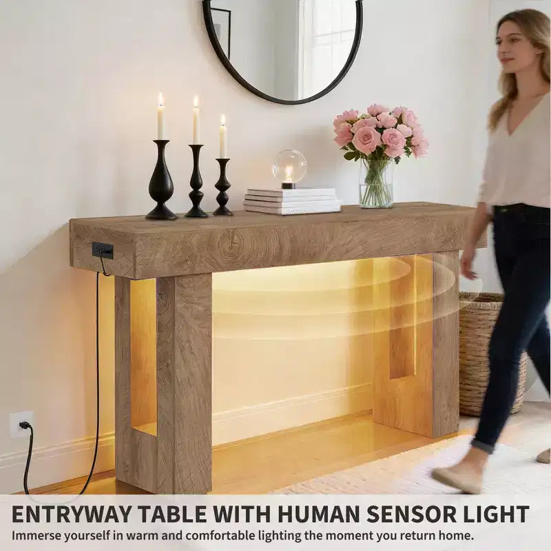 GustoWave 63 Console da Tavolo Rustica, Tavolo d'Ingresso in Legno con Ripiano Contenitore, Tavolino Stretto da Divano per Corridoio, Ingresso, Sandalo