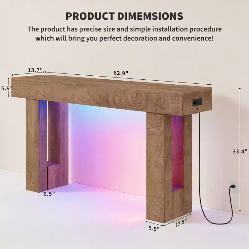 GustoWave 63 Console Table, Tavolo Divano Rettangolare in Legno con Ripiano Contenitore, Tavolo d'Appoggio Stretto per Corridoio, Ingresso, Foyer
