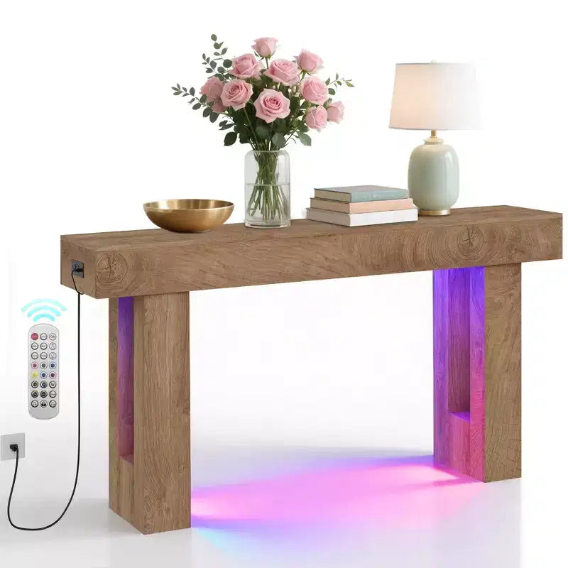 GustoWave 63 Console Table, Tavolo Divano Rettangolare in Legno con Ripiano Contenitore, Tavolo d'Appoggio Stretto per Corridoio, Ingresso, Foyer
