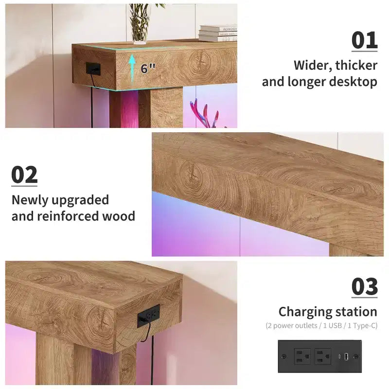 GustoWave 63 Console Table, Tavolo Divano Rettangolare in Legno con Ripiano Contenitore, Tavolo d'Appoggio Stretto per Corridoio, Ingresso, Foyer