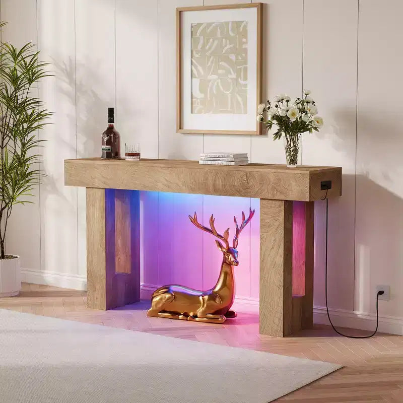 GustoWave 63 Console Table, Tavolo Divano Rettangolare in Legno con Ripiano Contenitore, Tavolo d'Appoggio Stretto per Corridoio, Ingresso, Foyer