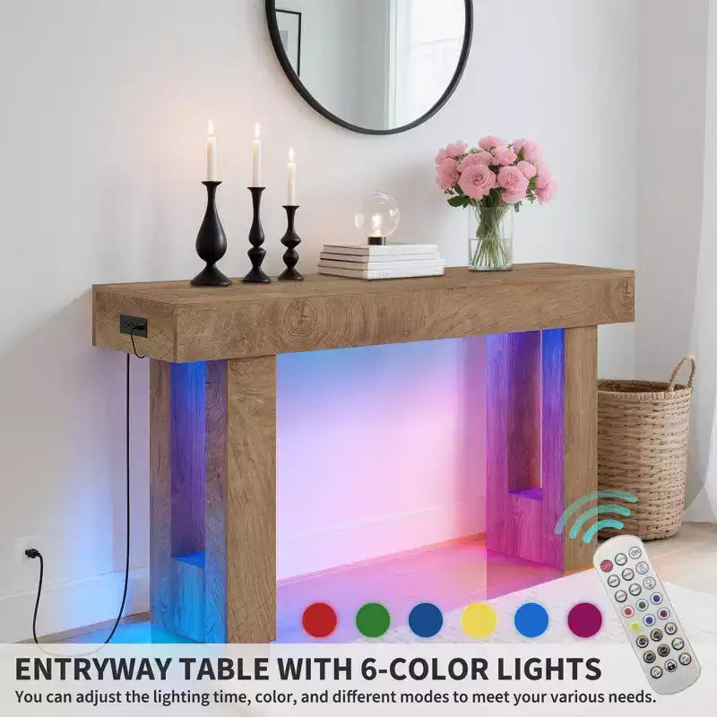 GustoWave 63 Console Table, Tavolo Divano Rettangolare in Legno con Ripiano Contenitore, Tavolo d'Appoggio Stretto per Corridoio, Ingresso, Foyer