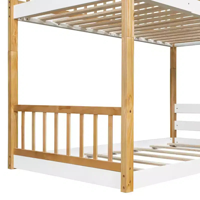 Bellemave Letto a castello per bambini Twin Over Twin con tetto e finestra, letto a castello in legno per bambini con scaletta e sponde, struttura in pino massiccio, naturale